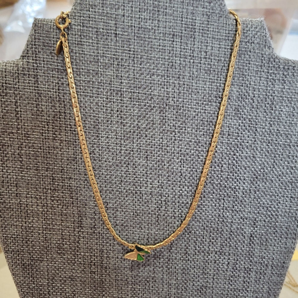 Avon Gold Necklace with Green Accent